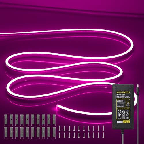 Image of LED Neon Lights Flexible Purple 16.4FT /5M 12V DC Waterproof Flexible LED NEON Light for Indoors Outdoors Decorm [Power Adapter Included]