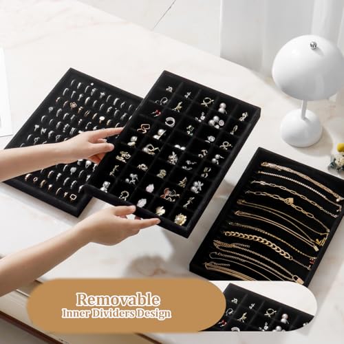 Image of Large Velvet Jewelry Tray Display Drawer Inserts 2 Pack