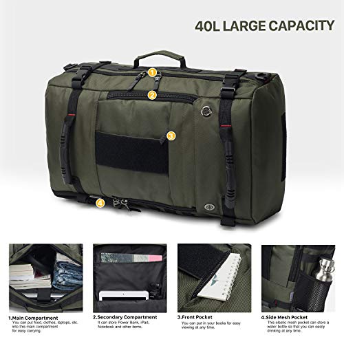 Mardingtop 40L Duffle Backpack Molle Travel Sports Gym Carry-On Bag for Men Women 6346-Army Green