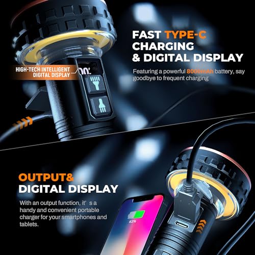 Flashlight, 5000 Lumen Rechargeable LED Flashlight with Digital Display, 8 Modes & IPX4 Waterproof EDC Flashlights with Magnetic Base for Camping, Home, Emergency, Rescue - Image 6