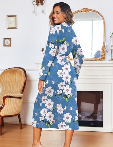 Image of Ekouaer Women Kimono Robes Full Length Knit Bathrobe Lightweight Soft Sleepwear V-neck Casual Ladies Loungewear S-XXL