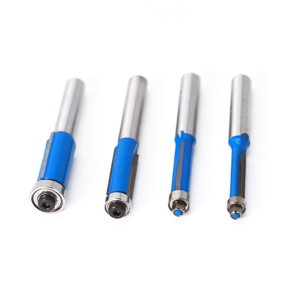 4Pcs Fraise à Copier 8 MM Outils de Fraisage de Menuiserie Bricolage de Coupe avec Roulement Supérieur, Queue Garniture Affleurante Routeur
