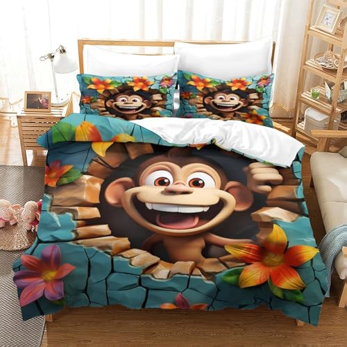 Housse de couette singe 3D microfibre 135x200 parure lit ado