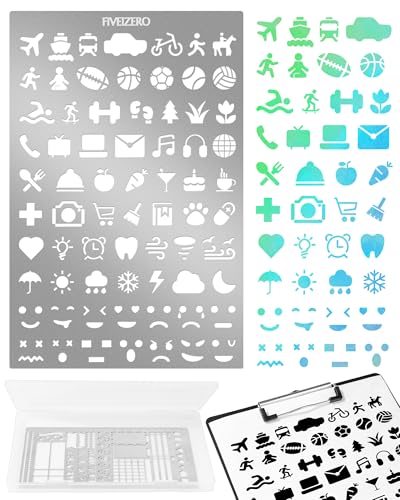 5x7.5 Inch Metal Emoji Stencils for Journaling Stainless Steel Icon Stencil Bookmark for Planner & Bullet Journal Reusable Faces & Symbols Template for Mood Tracker Diary Scrapbooking Doodle