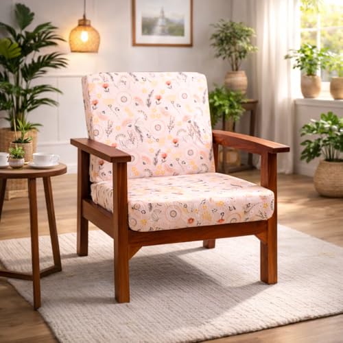 Image of STITCHNEST 'Contour Fit Series' Stretchable Printed Wooden Sofa Cover (Pack of 6) - Elastic Wooden Chair Cover | Wooden Sofa Seat Cover | Size - 20-21 x 20-21 x 3-5 in