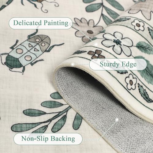 famibay tapete insect botanical 3x5 lavable suave beige miniatura 3