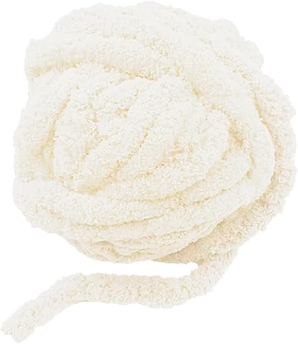 Hilo grueso para tejido de brazo, hilo de chenilla grueso, color marfil