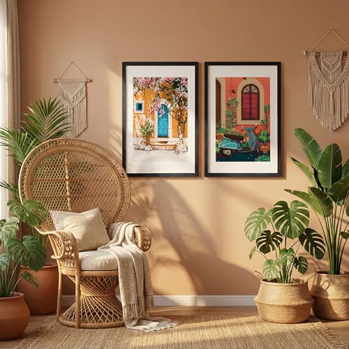 Image of NoWorries Pop Art Wall Decor Paintings with Synthetic Wood Frames | Minimalist Multicolor Framed Posters for Living Room, Bedroom & Cafe Decoration | Laminated 300 GSM Prints, Set of 2