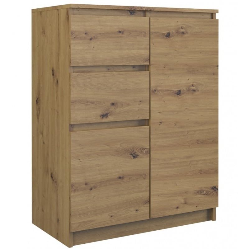 Commode chêne artisan compacte 2 portes 2 tiroirs meuble de rangement salon moderne