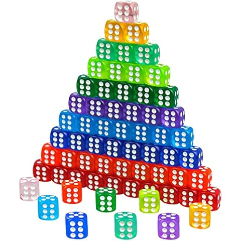 YHSKJCD 100 Pieces Dice Set, 10 Colours Transparent Dice Set, Six-Sided Dice for Math Teaching and Party Cover