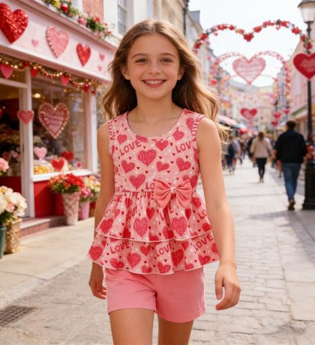 Image of Girls 2 Piece Outfit Summer Short Set Sleeveless Bow Knot Tank Top and Shorts Cute Clothes for Toddler Girls
