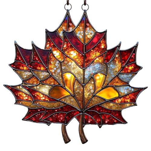 Herbstdeko Ahornblatt Fenster, Acryl Ahornblatt Suncatcher - Fensterdeko Hängend, Hängedeko...