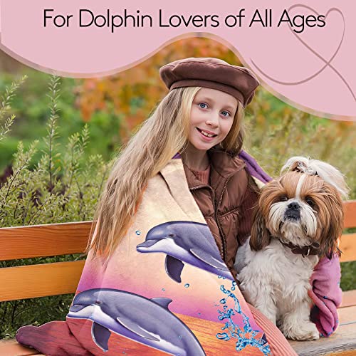 Yraqlvu Dolphin Throw Blanket, Cute Animal Pattern Soft Flannel Bed Blanket, Dolphin Gifts Warm Winter Blanket For Couch Sofa 50X60 Inch (Pink Dolphin) #TOP4