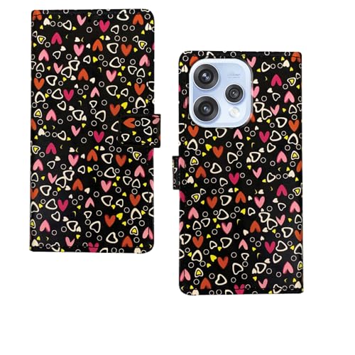 Image of amazon basics Oppo Reno 15 5G Flip Cover | Card Pockets Wallet & Stand | Flip Cover for Oppo Reno 15 5G (Black Hearts)