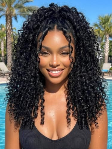 Beauty Forever Burmese Curly Glueless Wig Human Hair with Finger Coil Ends 7x5 HD Lace Frontal Wigs Bye Bye Knots Pre-cut Pre-plucked Natural Black No Slip Elastic Drawstring Secure Fit Wear Go 24inch