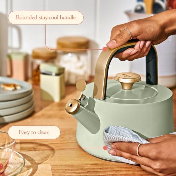 Beautiful 1.8L Ceramic Non-Stick Stovetop Tea Kettle, Sage Green