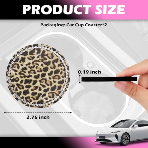 2PCS Portavasos para Carro Estampado Leopardo con Rhinestones miniatura 2