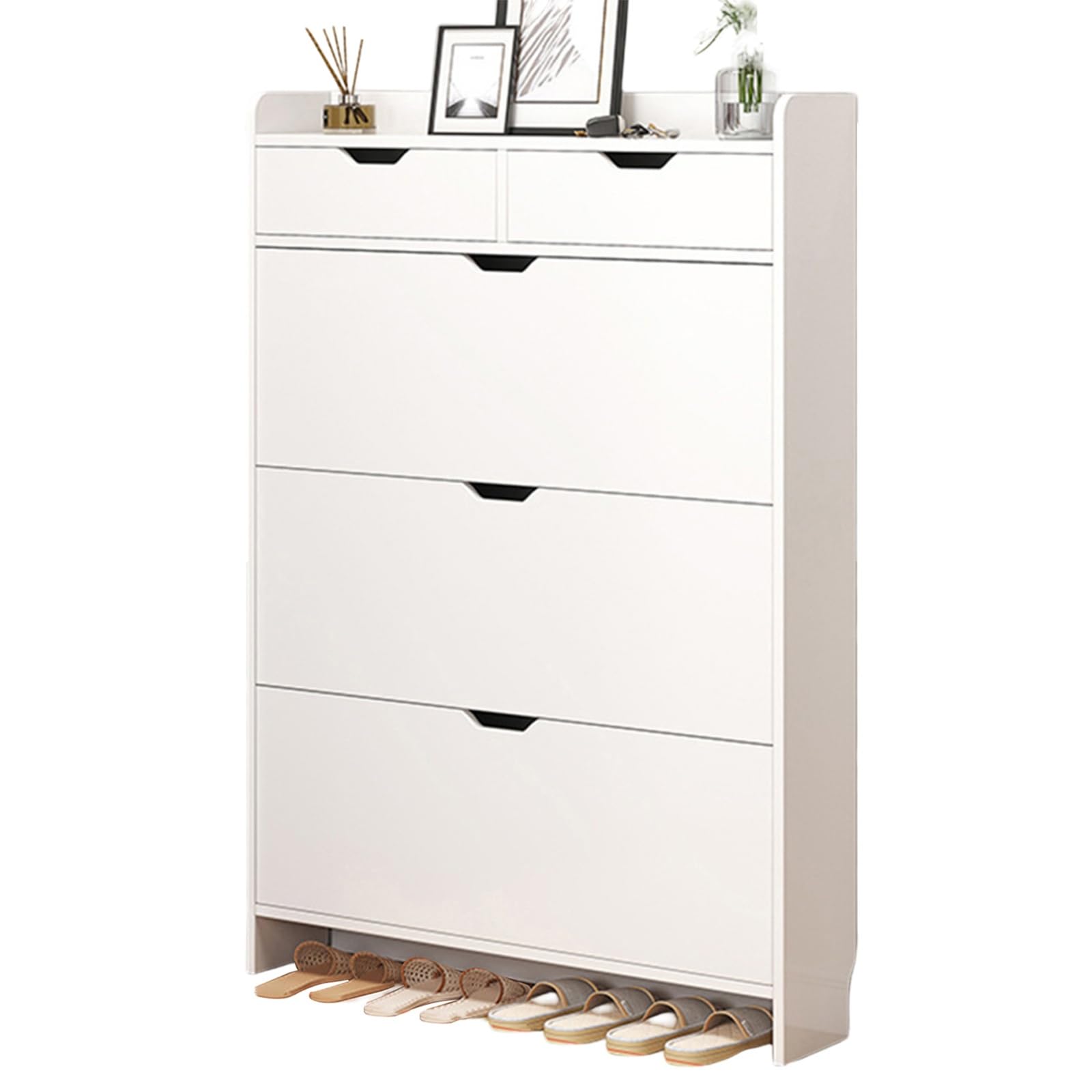 LMYSXAOZ Narrow Shoe Cabinet with 3 Flip Drawers for Behind The Door, Slim Freestanding Hidden Organizer, Pet-Proof Shoes Storage Rack Entryway Living Room, White(L80cm x W17cm H125cm)