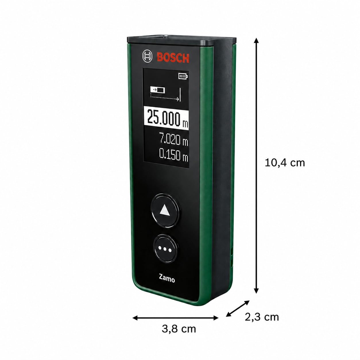 Bosch Télémètre Laser Zamo Set (portée jusqu’à 40 m, rechargeable USB‑C, mémorise 10 mesures, incl. adaptateurs ligne, roulette et ruban, piles AAA rechargeables et housse)