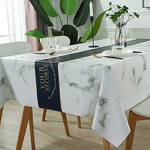 Nappe imperméable rectangulaire marbre blanc : finis les soucis de taches sur la table - 4