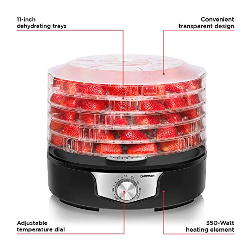 Chefman 5-Tray Food Dehydrator, 11.4-Inch Transparent Trays, Adjustable Temperature Control, Easily Create Dried Snacks For The Family, Prepare Fruits, Jerky, Vegetables, Meats, & Herbs #TOP1