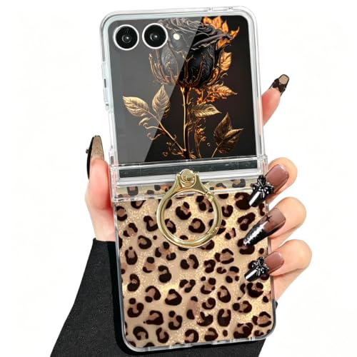 AuroiCCY for Samsung Galaxy Z Flip 8 Leopard Case Hinge Protection with Ring Stand Holder Vintage Cheetah Print Shockproof Protection Sparkle Cute Cover for Women Girls for Z Flip8 5G, Brown Leopard by AuroiCCY - Used condition - US$10.42