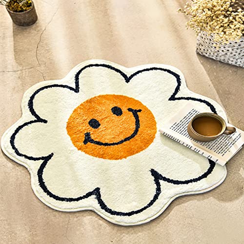 BLOOQUE Sunflower Rug Smiley Face Rug Cute Cartoon Bath Mat Bathroom Decor Tapestry Wall Decor Water Absorption Non Slip Carpet Super Soft Home Indoor Entry Mat Absorbent Bathtub Rug Washable