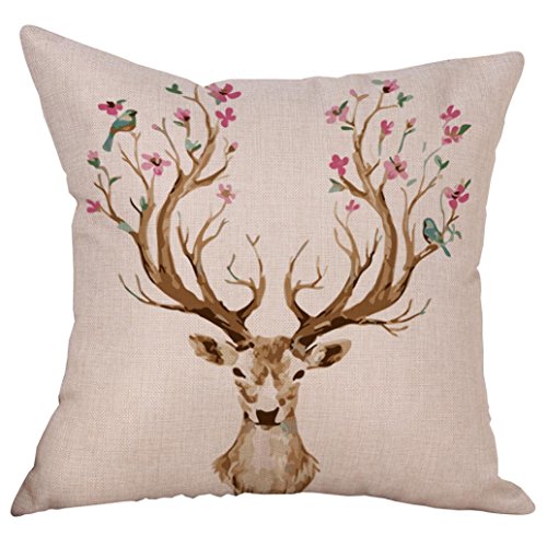 squarex Cotton Linen Christmas Deer Pillow Case Cushion Cover Sofa Home Car Decor (D)