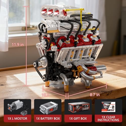 Image of V8 Engine Model Kit, Runnable Model Engine Building Kits for Adults & Kids 8-14+, Build Your Own Visible STEM Car Engine with Motors, 2347PCS DIY STEM Building Blocks Sets Gifts for Adults Boys Girls