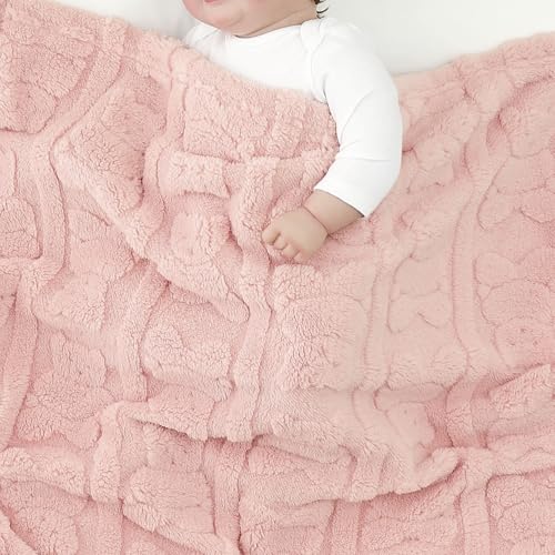 Image of CREVENT 30 inchX40 inch Cozy Soft Warm Sherpa Baby Blanket for Girls Boys, Newborn Essentials for Infant, Baby Shower Receiving Gift - Pink Bear 75X100cm