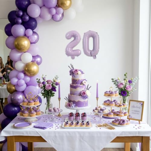 Image of TONIFUL 2 Set Baby Purple Number Balloons 16 Inch 0-9 Mylar Foil Balloons 20 Pcs Pastel Purple Small Custom Digital Ballons for Gender Neutral Birthday Baby Shower Easter Party Decorations