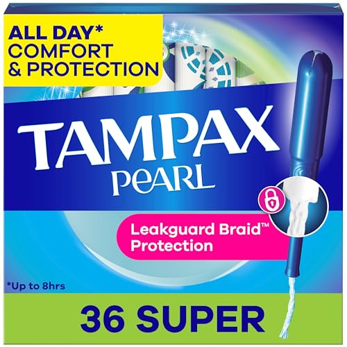 Tampax Pearl Tampons for Women, with LeakGuard Braid, Super Absorbency, Unscented, 36 Count