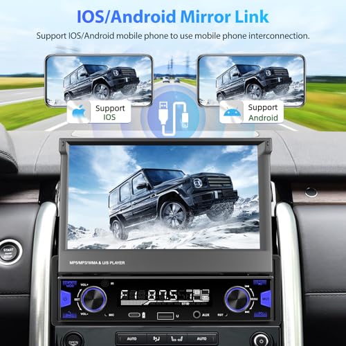 Autoradio 1 DIN Apple CarPlay avec écran rétractable HD 7" et Bluetooth - 4