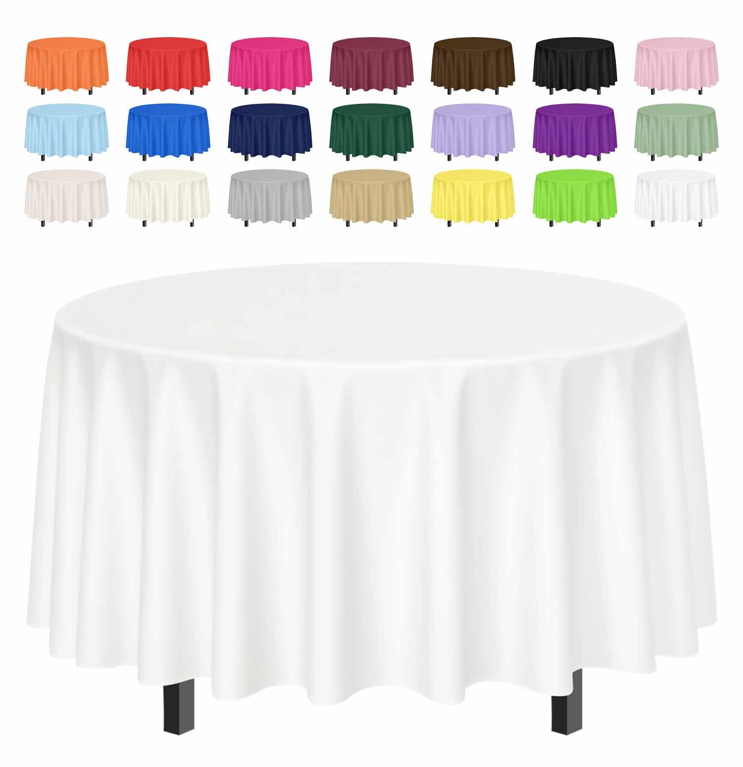 SietDESEO 2 Pack White Tablecloth Round 84 x 84 Circle Plastic Table Cloth Disposable Round Table Cover for Party Picnic Wedding Baby Shower Plastic Tablecloth Round — image 1
