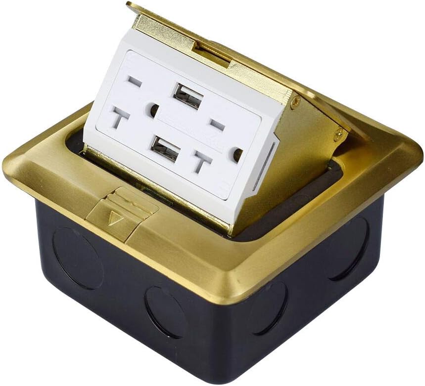 Groto ポップアップフロアアウトレットカバーボックス ポップアップパワーボックスキット 20A二重コンセントと2USB充電ポート