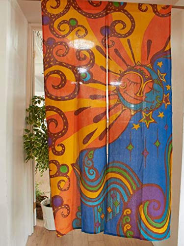 スキルスクリーン オレンジ柄のれん 85cm x 90cm 【完成品】 Amazon｜アミナ サン&ムーンノレン sun&moon 太陽と月のれん ORANGE