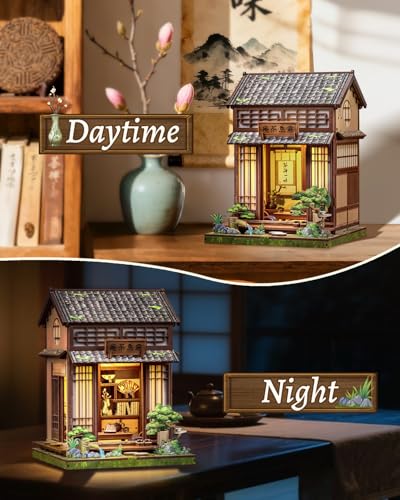 Image of CUTEBEE Book Nook - Dollhouse Kit for Adults, Japanese Tea House, DIY Miniature House, 3D Wooden Puzzle, Bookshelf Decor Gifts（Kirishima Cha-an)
