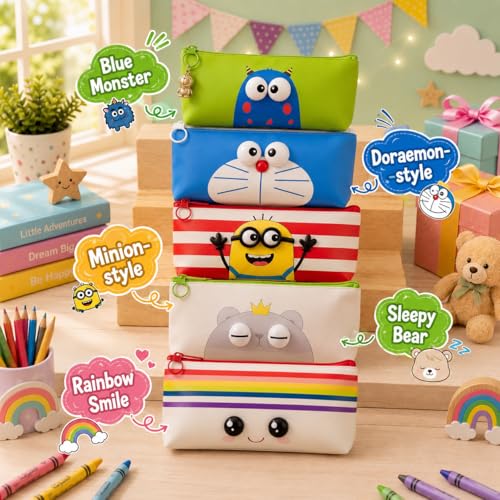 Image of FINEMOE Set of 10 Party Return Gifts for Birthday - 3D Pencil Case & Pen Holder for Kids - Soft & Waterproof Pouch with Multiple Designs, Cute Stationary Bulk Return Gift for Girls & Boys Age 3-12