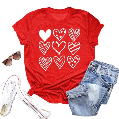 Image of Valentines Shirts for Women Valentine Love Heart Printed Graphic Tshirt Cute Girls Casual Top