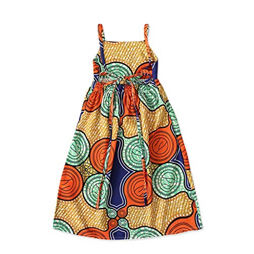 Girls African Dashiki 3D Digital Print Suspenders Princess Dress Summer Kids Bohemian Casual Strap Dresses(Orange,6-7 Years)4
