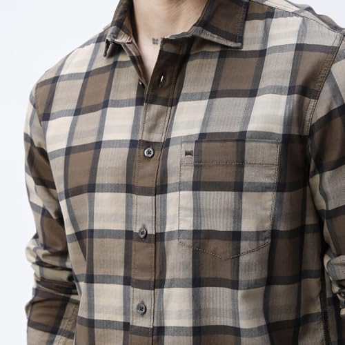 Image of BASICS 100% Cotton Checked Shirt for Men | Slim Fit | Everyday Smart Casual Wear | Full Sleeve