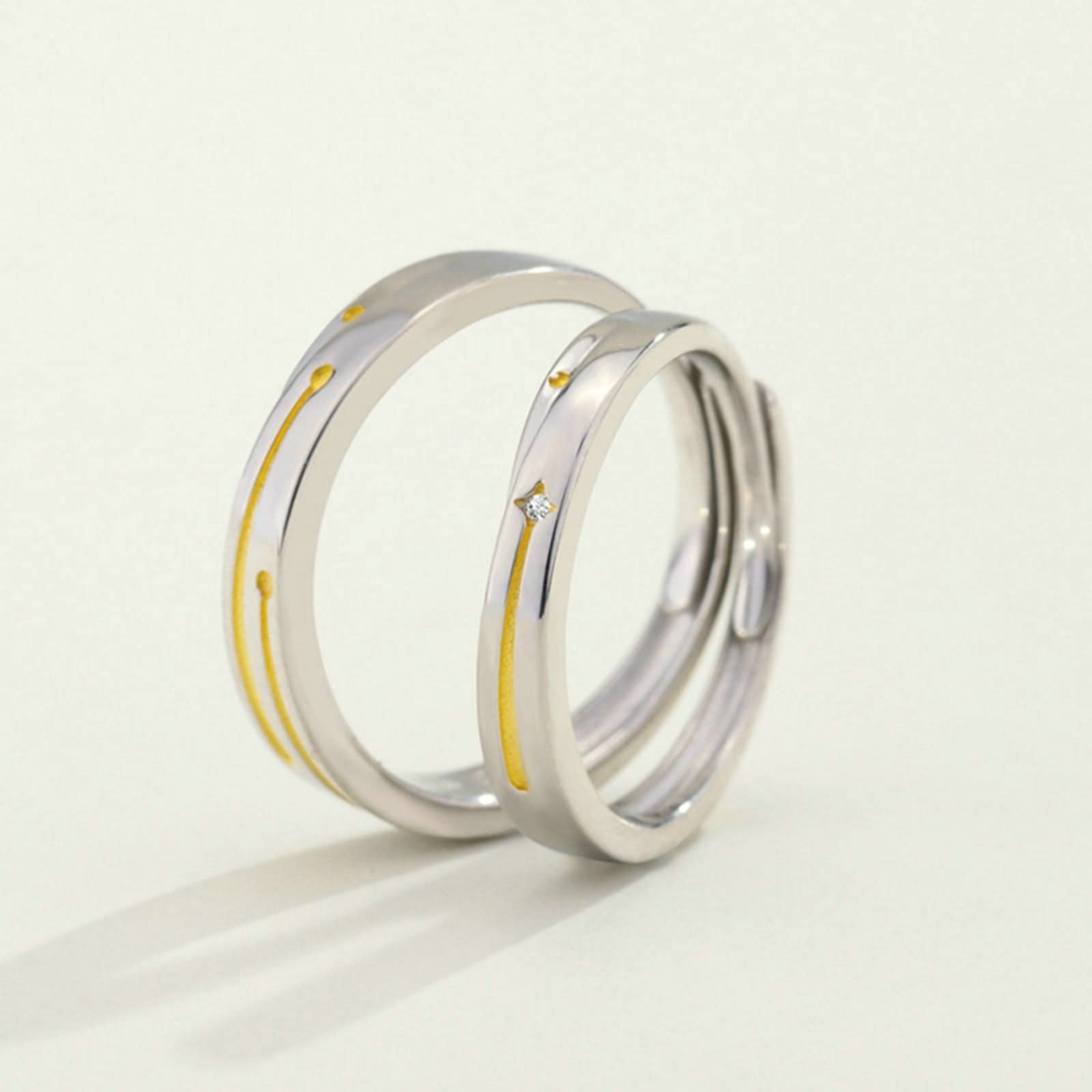 Anillos de Boda Compromiso, Anillo de Mejor Amigo Meteor Plata Oro con Forma Redonda Blanca Circonita Plata de Ley