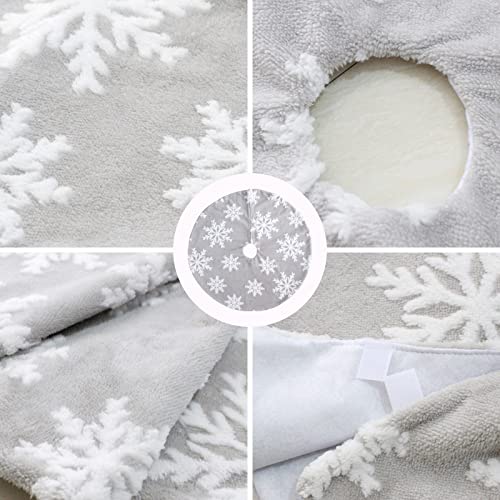 Doreenbow 48 Inch Christmas Tree Skirt With 20Pcs Wood Hanging Ornaments White Snowflake Tree Skirt Xmas Tree Skirt For Holiday Home Party Decor #TOP1