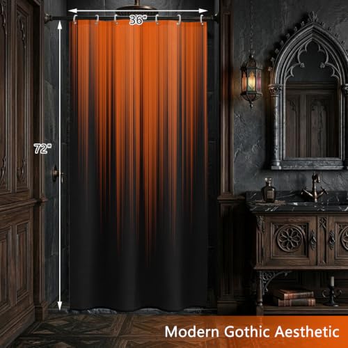 Image of AAtter Orange Black Ombre Shower Curtain, Small Stall 36x72 Inch, 7 Hooks