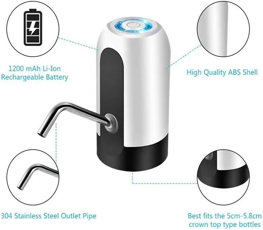 Miniatura 2 de Bomba eléctrica de botella de agua blanca para jarras de 2 a 5 galones, dispensador de agua automático recargable por USB con boquilla de acero