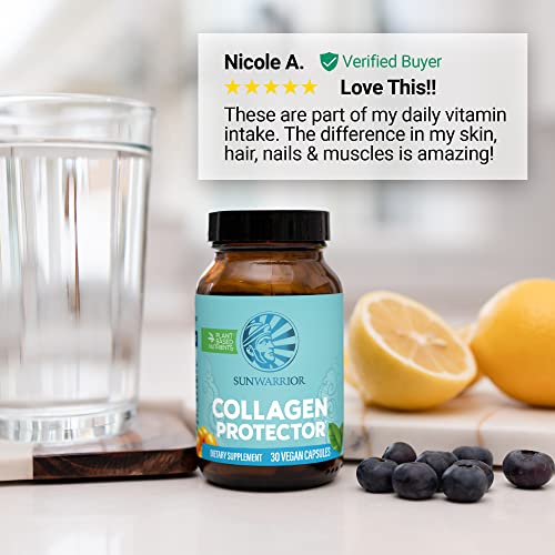 Sunwarrior Vegan Collagen Protector With Vitamin C Biotin Hyaluronic Acid Collagen Pills Hair Skin And Nails Vitamins Keto Plant Based Collagen Supplement Gluten Free | Collagen Builder 30 Capsules #TOP5
