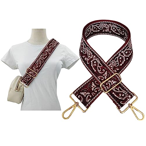 Image of 1pc Adjustable Strap Replacement 2inch Wide Paisley Jacquard Belt for Crossbody Purse Handbag Shoulder Guitar Camera Bag (Red Brown)