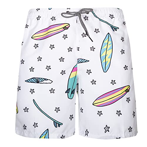 Mens Swim Trunks Quick Dry Hawaii Style Swimwear Bathing Suit Elastic Closed with Mesh Lining