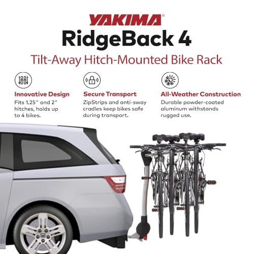 Image of YAKIMA, RidgeBack Tilt-Away Hitch-Mounted Bike Rack for Cars, SUVs, Trucks and More, Fits 1.25 inch and 2 inch Hitches