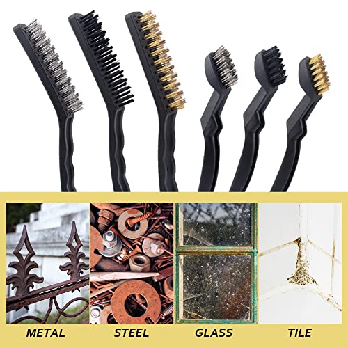 Image of 6pcs Scratch Brushes, with Curved Handle Grip Wire Brushes Cleaning Set for Rust Removal, Dirt & Paint Scrubbing with Deep Cleaning (Black)